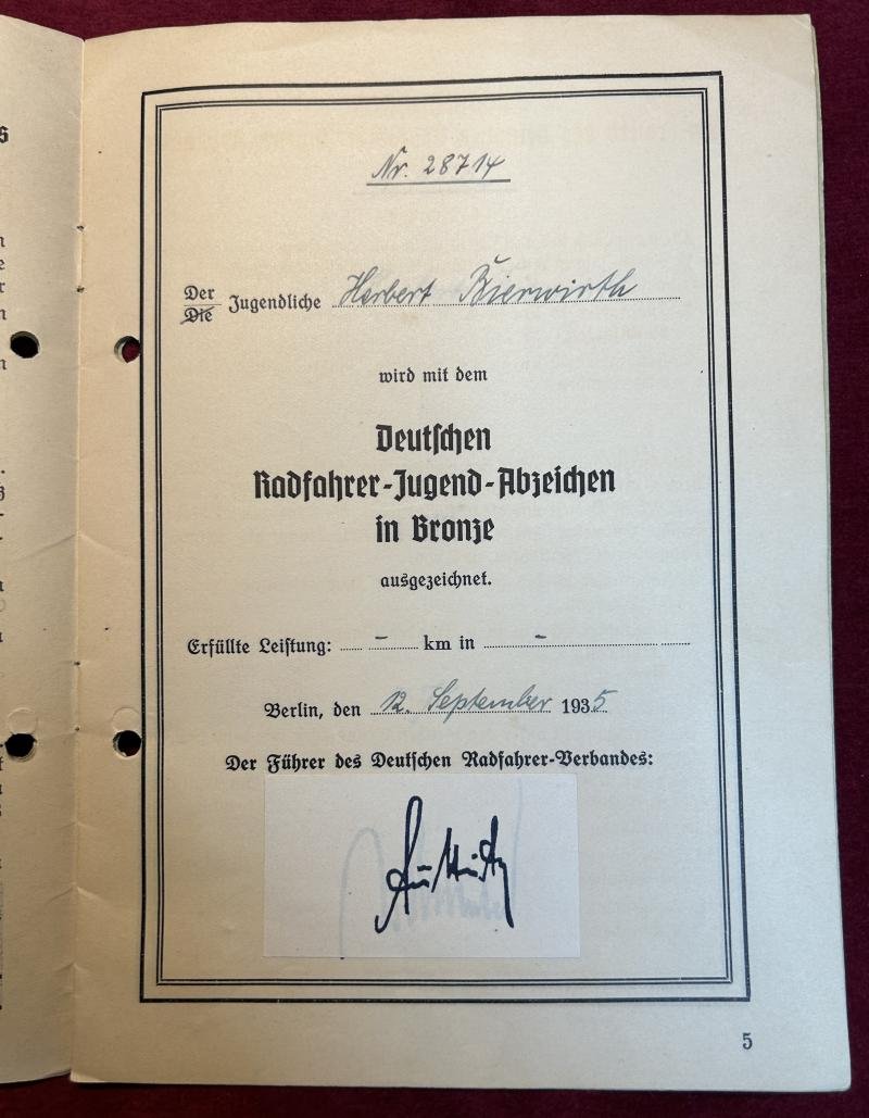 3rd Reich DRJA 3. Form Urkundenheft ( Bronze, Silber & Gold) — image 3