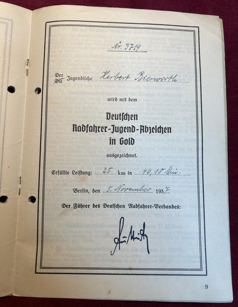 3rd Reich DRJA 3. Form Urkundenheft ( Bronze, Silber & Gold) — image 5