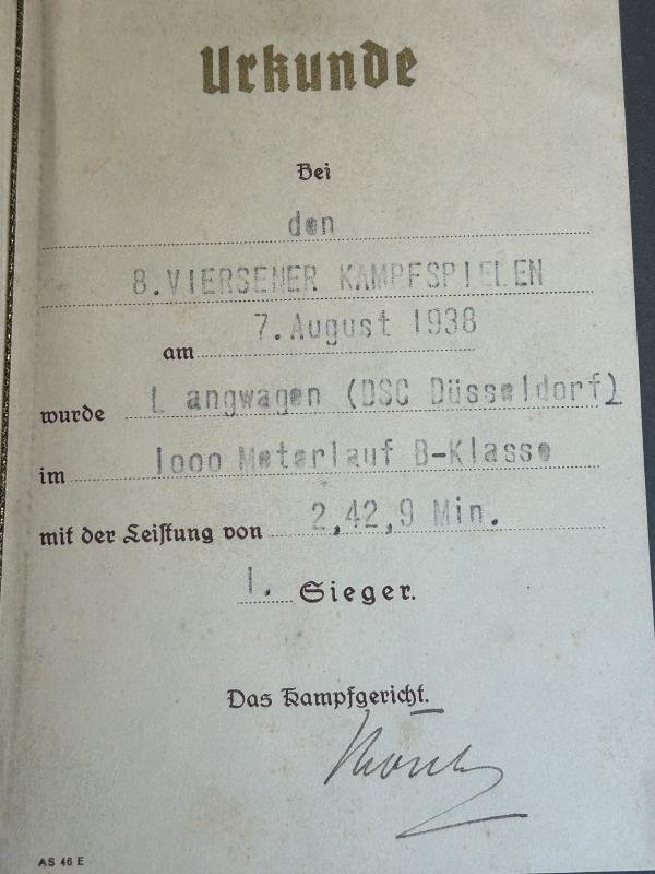 3rd Reich DRL Urkunde 1. Sieger 1000 Meterlauf B-Klasse — image 3