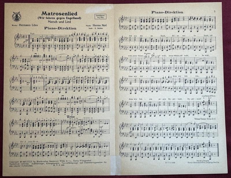 3rd Reich Blattmusic 'Matrosenlied' Wir fahren gegen Engelland — image 2