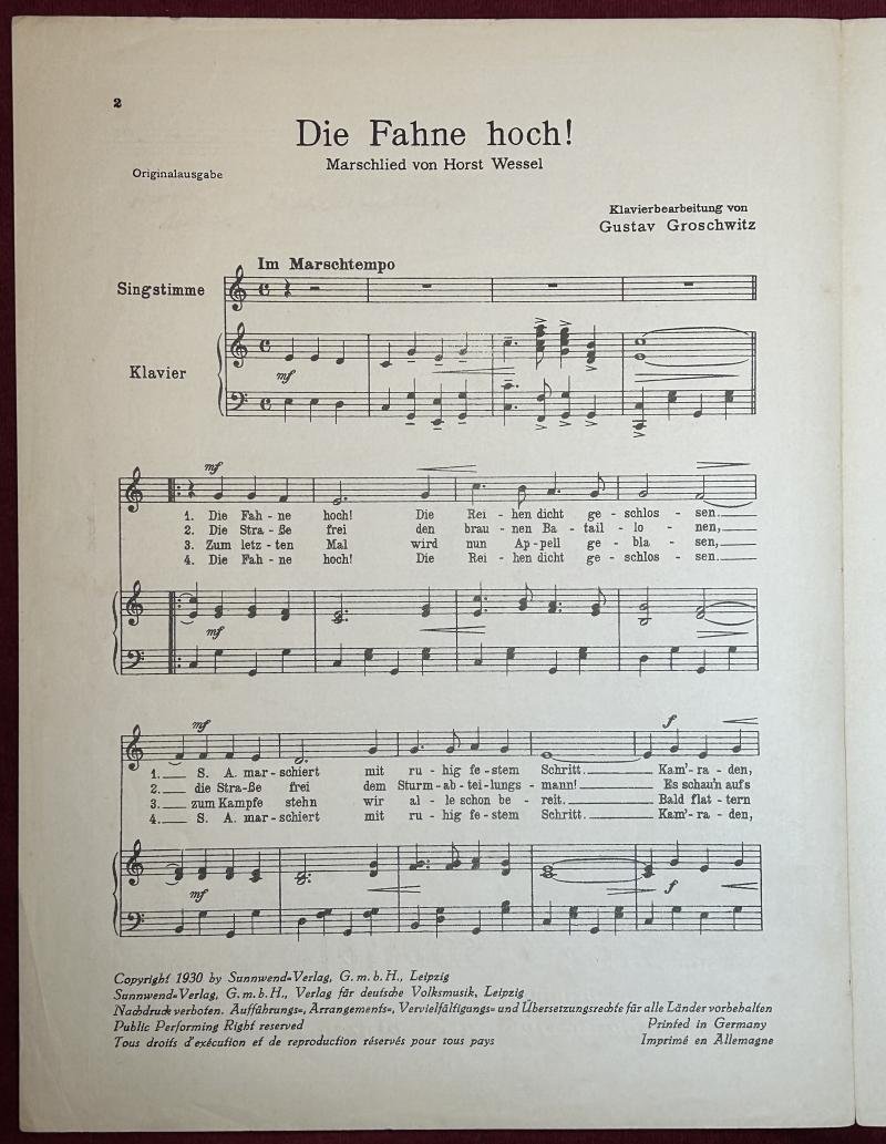 3rd Reich Blattmusic 'Die Fahne Hoch' vom Horst-Wessel — image 2