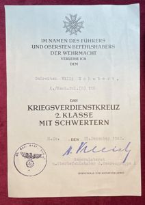 3rd Reich Urkunde mit Orginalunterschrift von Ritterkreuzträger Generaloberst Ewald von …