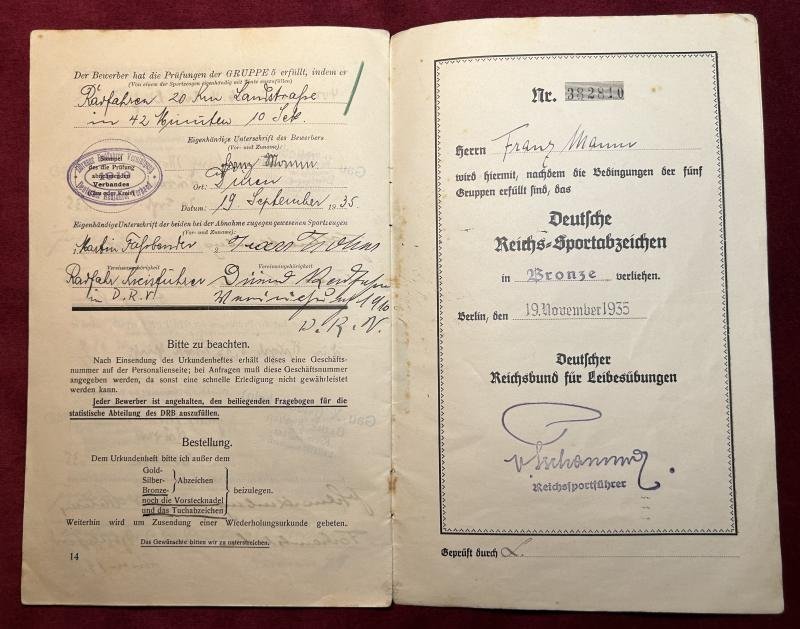 3rd Reich DRA Bronze Sportabzeichen und Leistungsheft — image 2