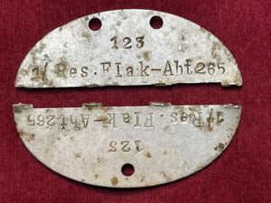 3rd Reich Erkennungsmarke Flakabteilung 265