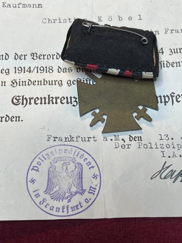 3rd Reich Frontkämpferkreuz mit Einzelspange und urkunde — image 4