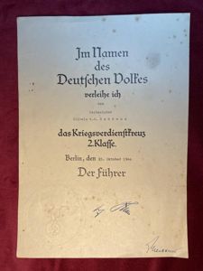 Heritage 3rd Reich Award Certificates for the War Merit Cross …