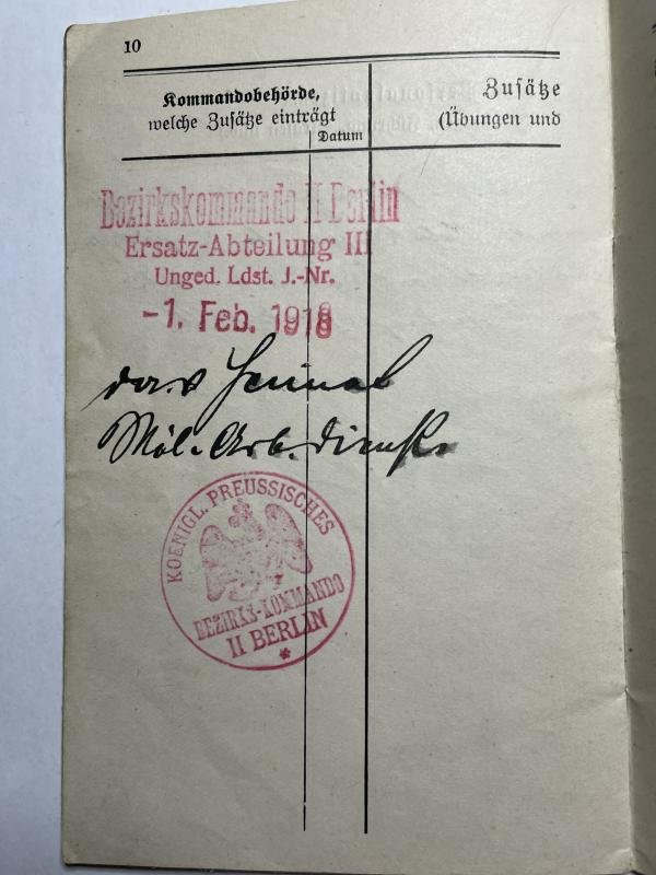 Military pass WW1 Replacement battalion 3rd Guards Regiment on foot 3rd company — image 2