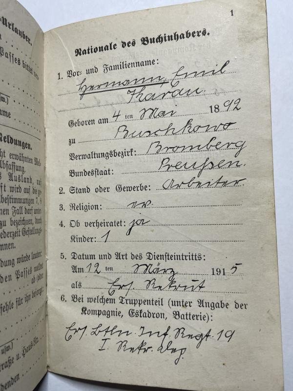 Military pass WW1 Replacement battalion 3rd Guards Regiment on foot 3rd company — image 3