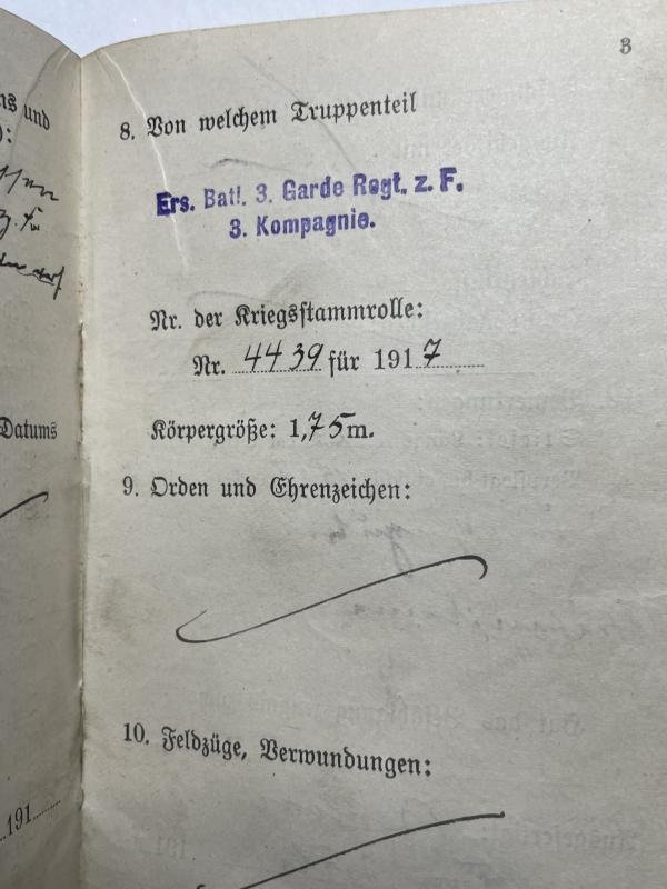 Military pass WW1 Replacement battalion 3rd Guards Regiment on foot 3rd company — image 4