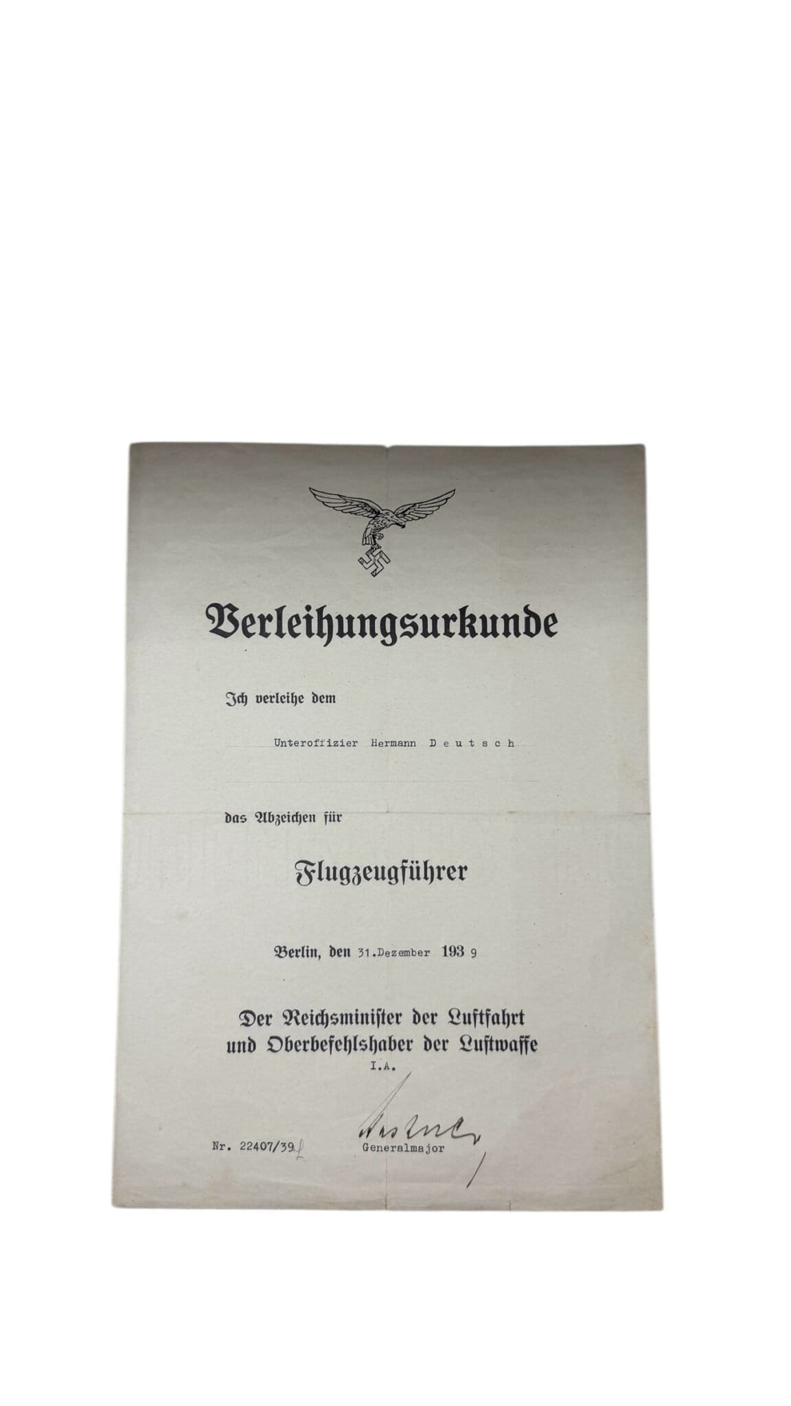 Luftwaffe Pilot Badge FLL Buntmetall with Case & Award Document — image 2