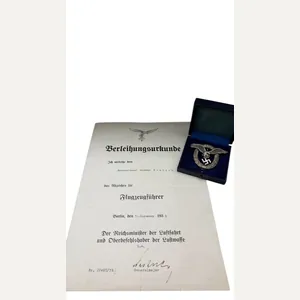 Luftwaffe Pilot Badge FLL Buntmetall with Case & Award Document