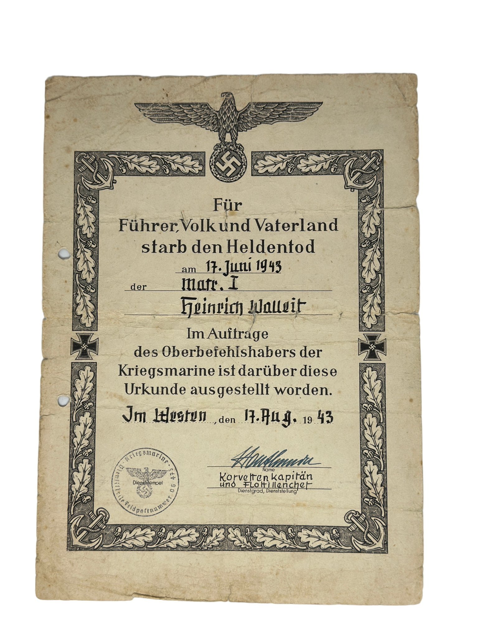 Kriegsmarine Heldentod citation — image 2