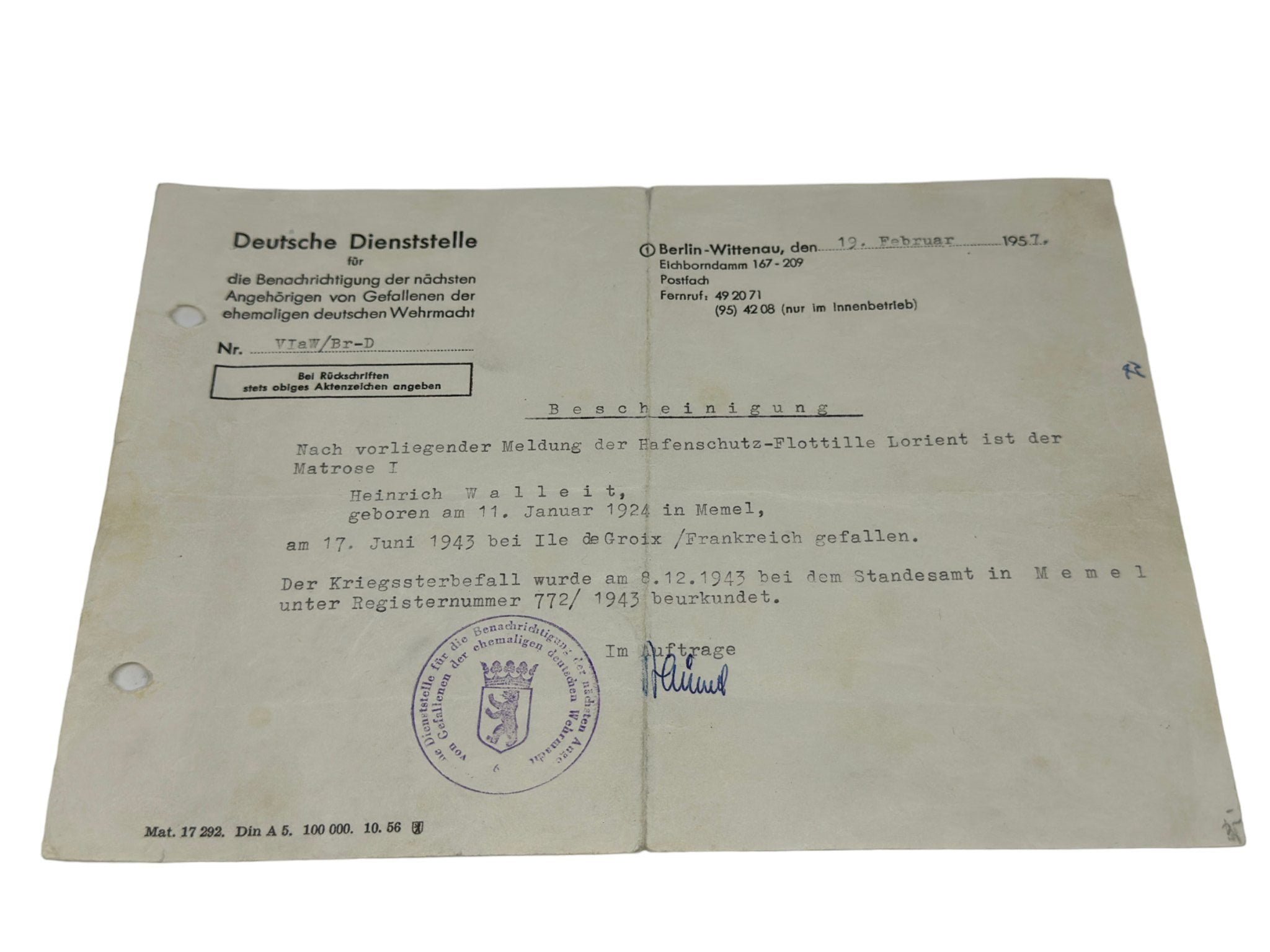 Kriegsmarine Heldentod citation — image 4