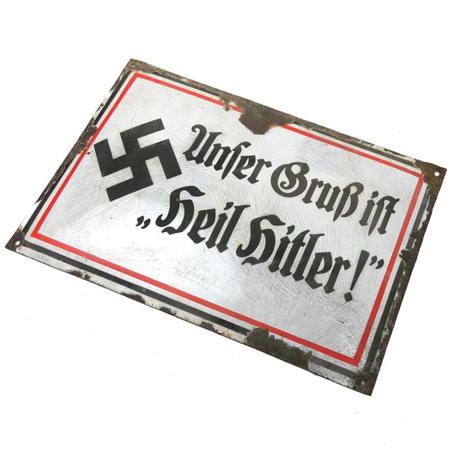 NSDAP 'Unser Gruß ist Heil Hitler!' Enamel Sign — image 2