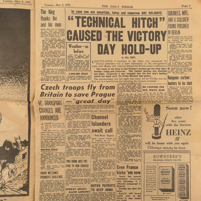 'Daily Mirror' Newspaper 8 May 1945 'VE-DAY!' — image 3