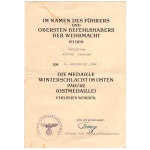 'Ostmedaille' Award Document