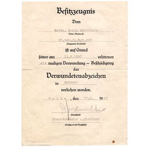 Wound Badge in Black Award Document 'Finland'