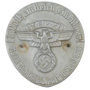 'NSKK Wahlhilfsdienst 10.April 1938' Radiator Plaque