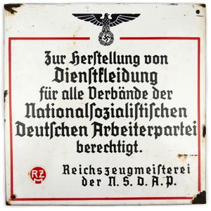 'Reichszeugmeisterei der NSDAP' Enamel Sign