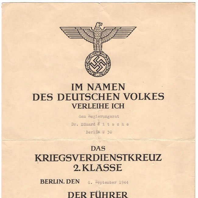 War Merit Cross 2nd Class Award Document — image 2