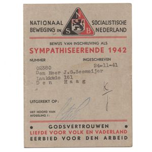 NSB Sympathizing Member Card 1942