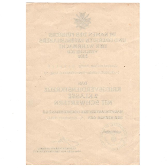 'War Merit Cross 2nd Class with Swords' Award Document — image 4