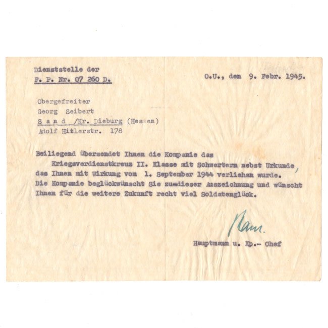 'War Merit Cross 2nd Class with Swords' Award Document — image 5