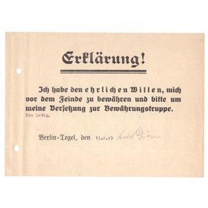 Declaration for joining a Wehrmacht penal unit