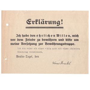 Declaration for joining a Wehrmacht penal unit