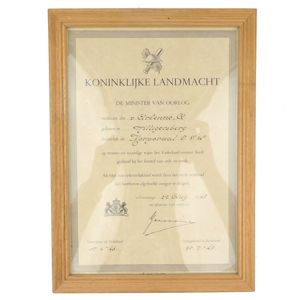 Framed Dutch 'Indië' Award Document