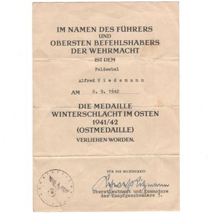 'Ostmedaille' Award Document