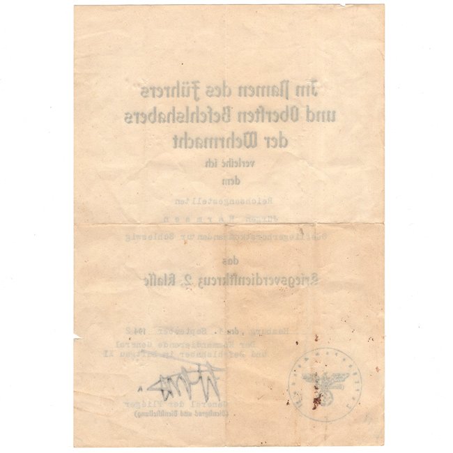 'War Merit Cross 2nd Class' Award Document — image 2