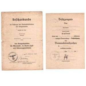 Set of 2 Kriegsmarine Award Documents
