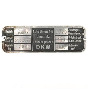 DKW F8 Car Type Plate 1940