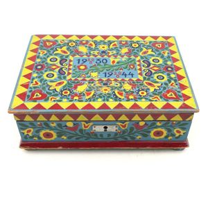 Folk Art Hand Painted Bavarian Wooden Box 1944