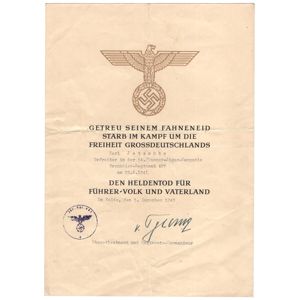 Wehrmacht 'Heldentod Urkunde'