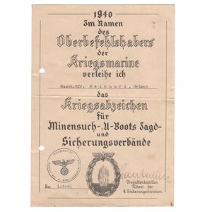 KM Minesweeper War Badge Award Document