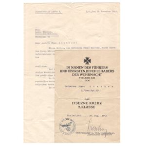 WH (Heer) Award-Document and Letter