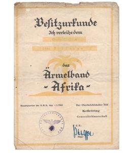 'Afrika' Cufftitle Award-Document