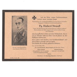 WH (Heer) Death Notice Knight's Cross Winner 'Hubert Strauß'