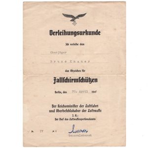 Paratrooper Badge Award Document