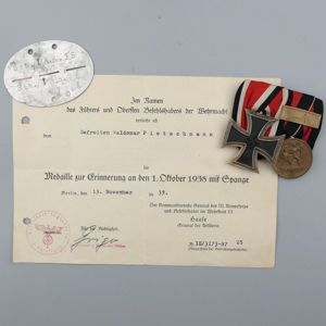 WH (Heer) 2-Piece Medal Bar & Award Document