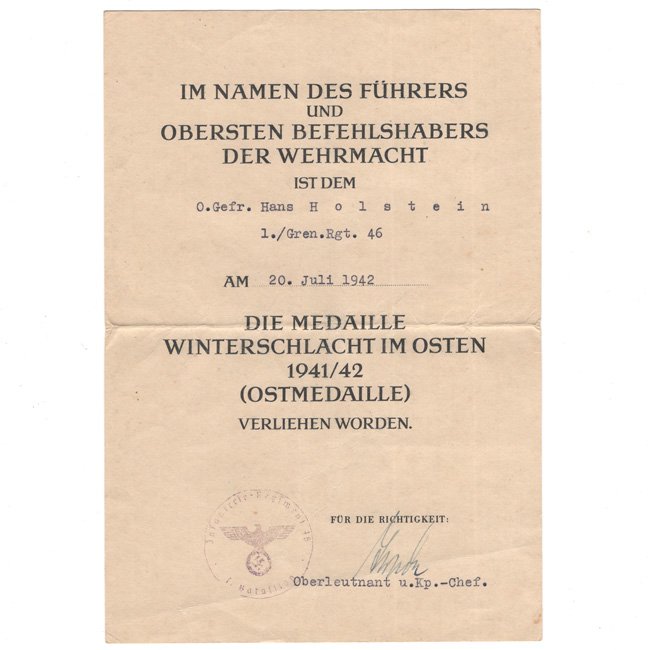 WH (Heer) 'Demjansk-Shield' Award Document Grouping — image 3