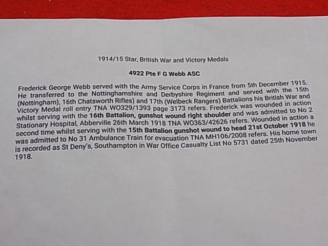 WW1 1914-15 Star Trio - ASC - Wounded with Notts & Derby — image 4