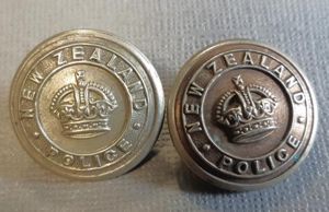 NEW ZEALAND POLICE – 2 x Large Silver-Plated Tunic Buttons. …