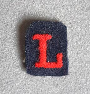BRITISH WW2 “L” Embroidered Rectangular Patch (Red on Black).