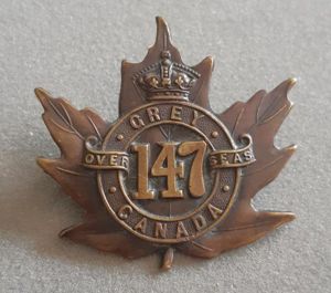 CANADIAN WW1 CEF 147th Battalion (Grey County) Hat Badge (Babin …