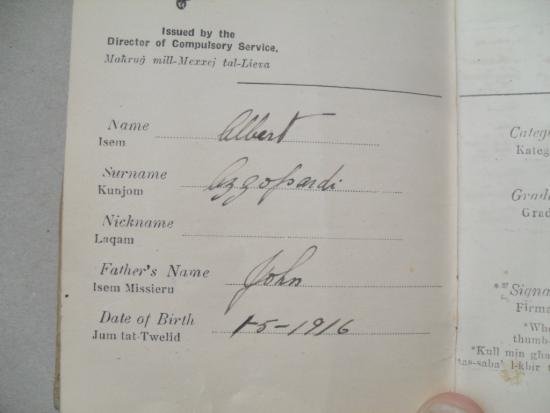 WW2 Malta Dockyard Workers Continuous Service Booklet — image 3