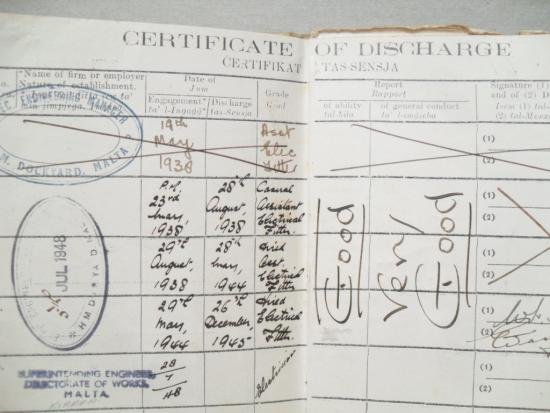 WW2 Malta Dockyard Workers Continuous Service Booklet — image 4