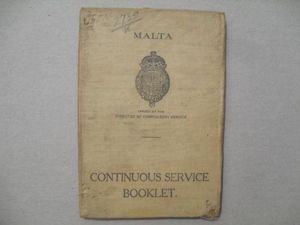 WW2 Malta Dockyard Workers Continuous Service Booklet